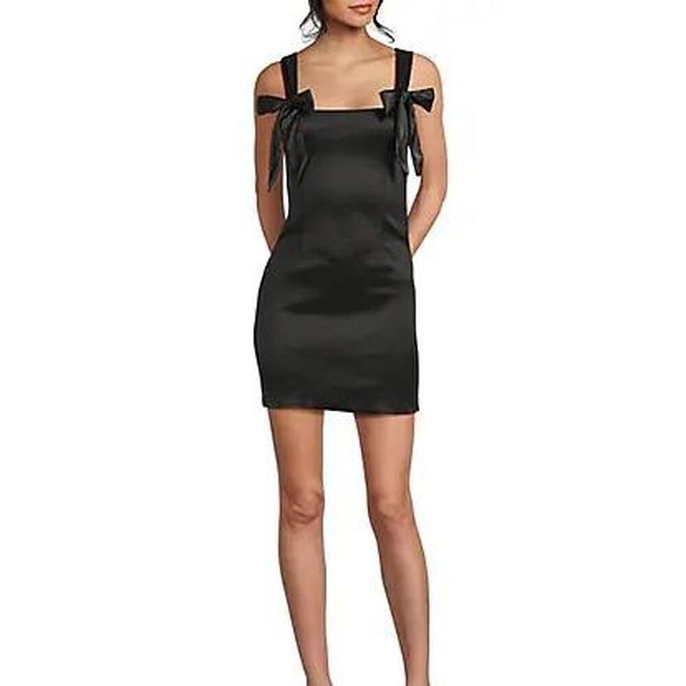 Dillards Evolutionary Apparel Black Sheath Mini Dress Bow Straps Size Small